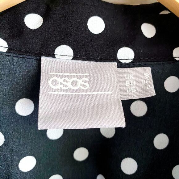 ASOS Maternity Long Sleeve Black + White Spotted Shirt Dress w/ Trumpet Sleeves - Picture 9 of 10